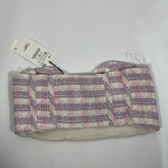 ZARA‎ Textured Tweed Strapless Corset Crop Top size M NWT - Picture 2 of 6